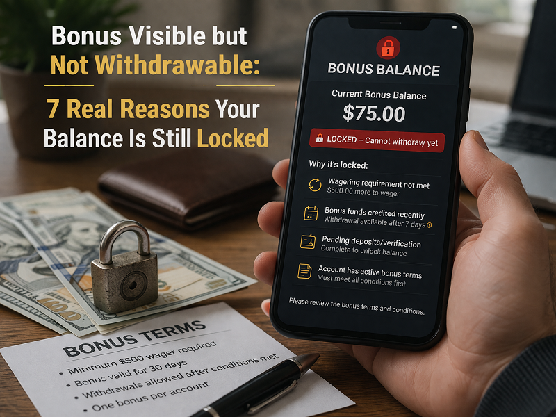 Bonus balance visible in a betting wallet while withdrawal remains locked