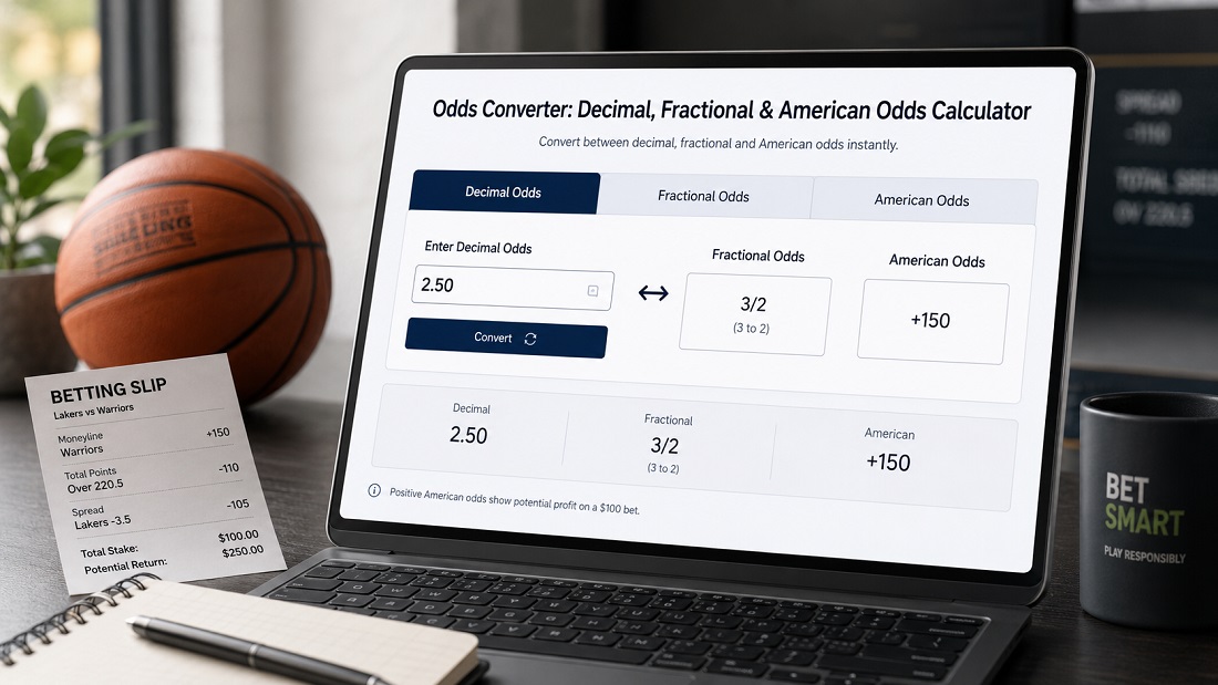 Odds converter visual guide for decimal, fractional and American betting odds