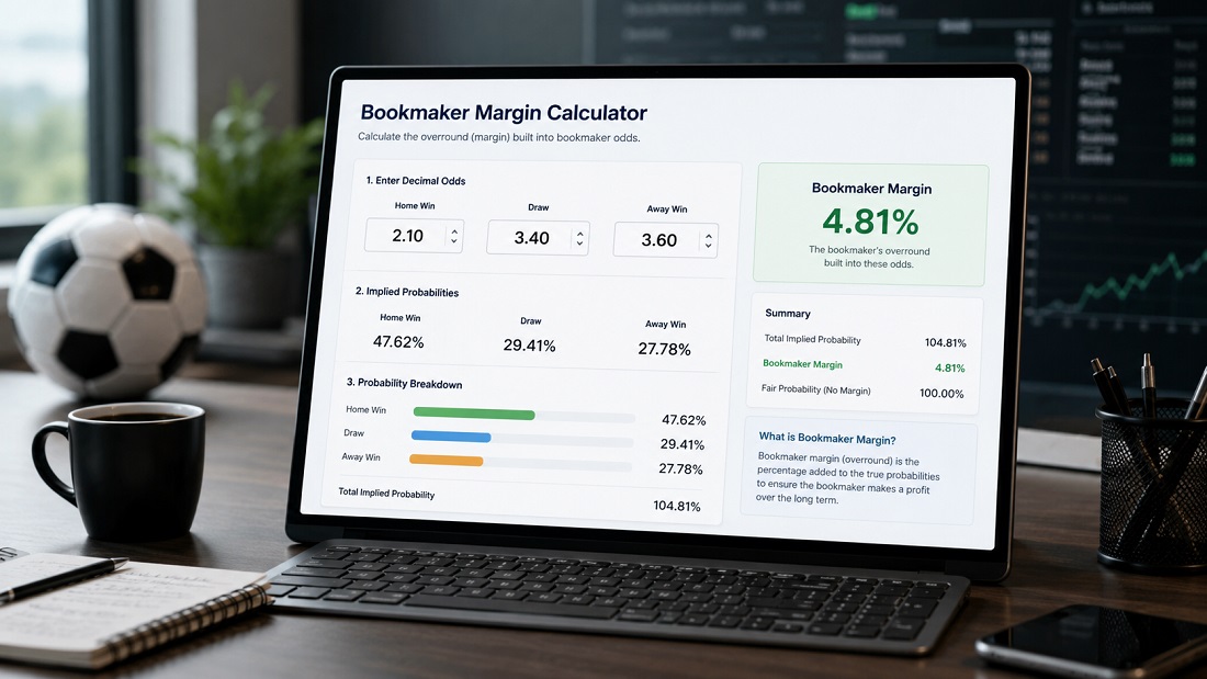 Bookmaker margin calculator with odds and probability analysis