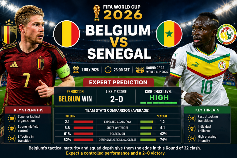 Belgium vs Senegal Prediction FIFA World Cup 2026