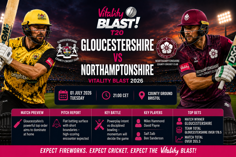 Gloucestershire vs Northamptonshire Vitality Blast 01 July Prediction