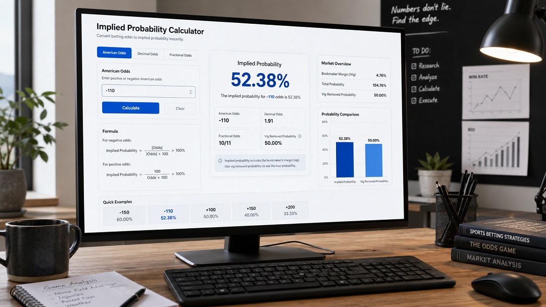 Implied probability calculator for converting betting odds into percentage chance