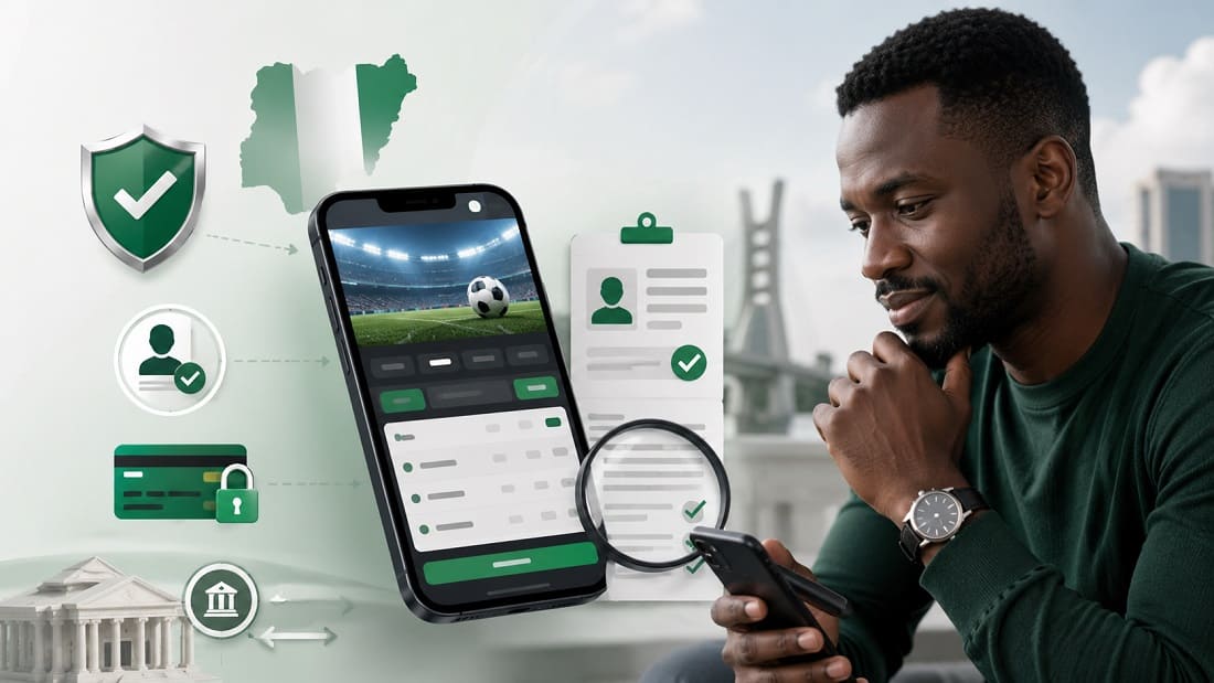 Nigerian user checking identity, payment and operator details on a sports betting app
