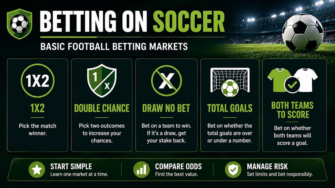 Football match illustrating common soccer betting markets