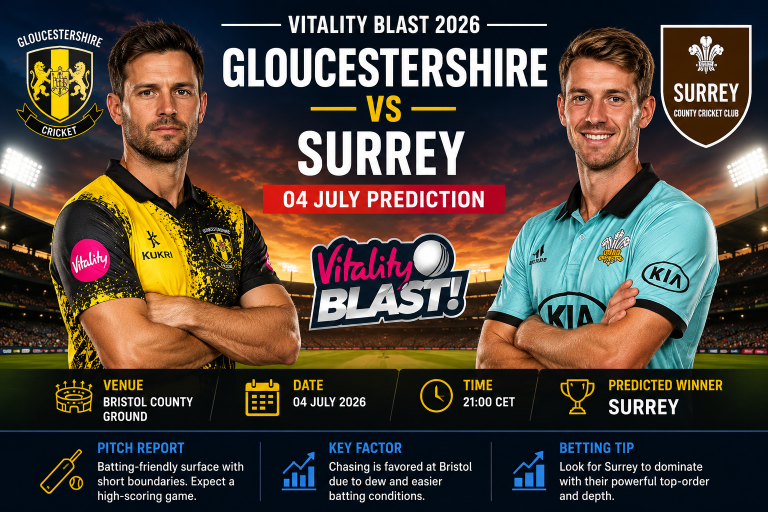 Gloucestershire vs Surrey Vitality Blast 04 July Prediction