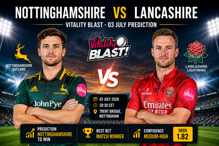 Nottinghamshire vs Lancashire Vitality Blast 03 July Prediction