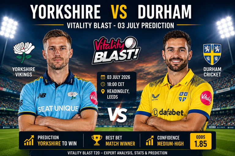 Yorkshire vs Durham Vitality Blast 03 July Prediction